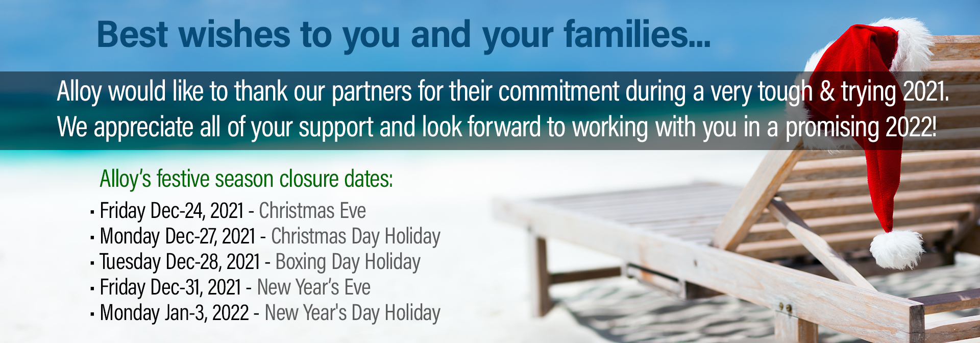 Alloy Holiday Closures